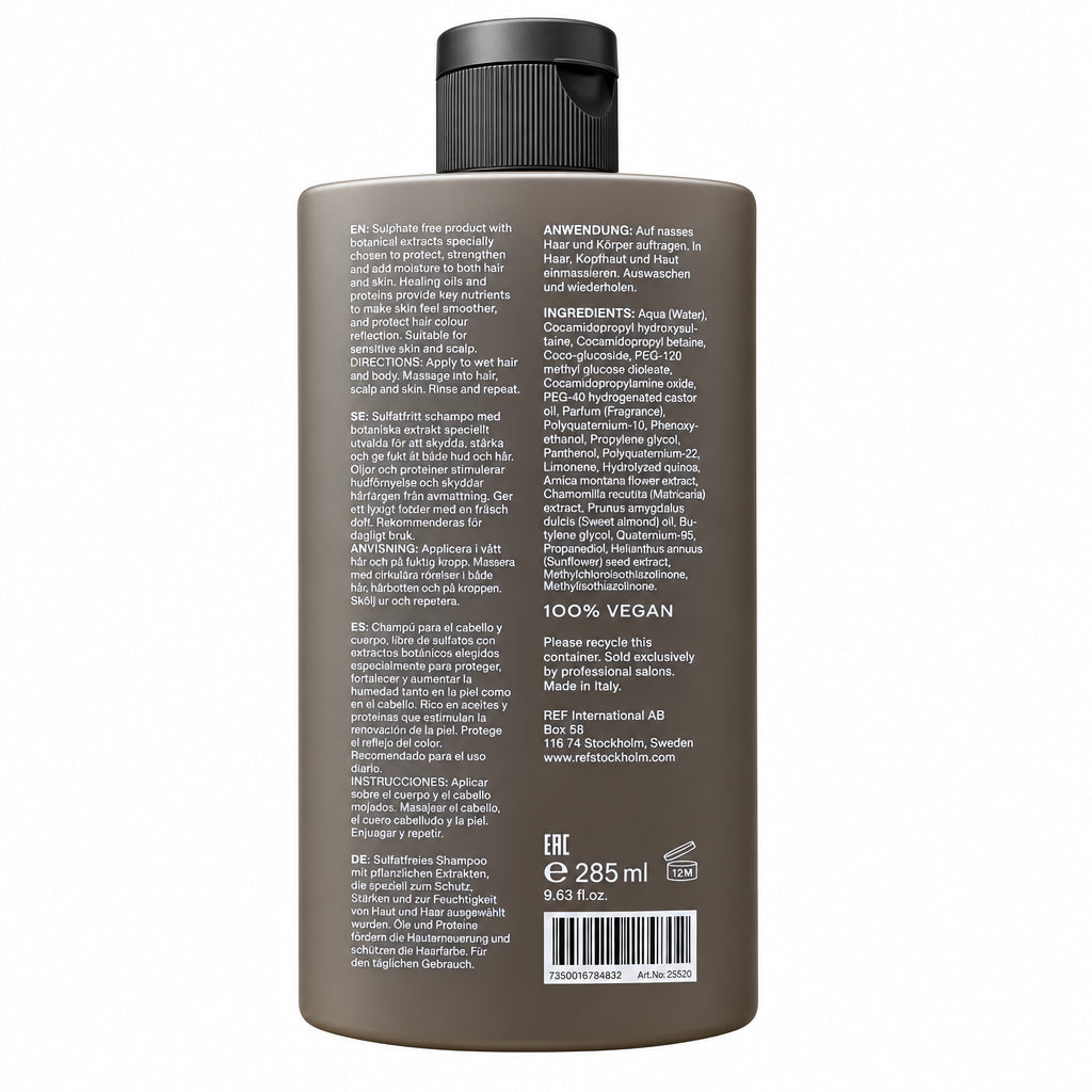 REF Hair & Body Shampoo ingredients and back label