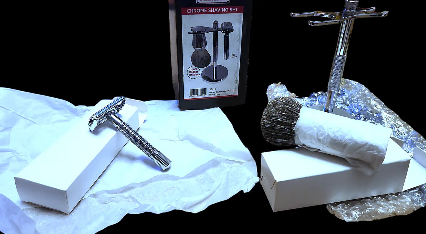 ScalpMaster Chrome Shaving Set – Brush, Safety Razor & Stand ScalpMaster