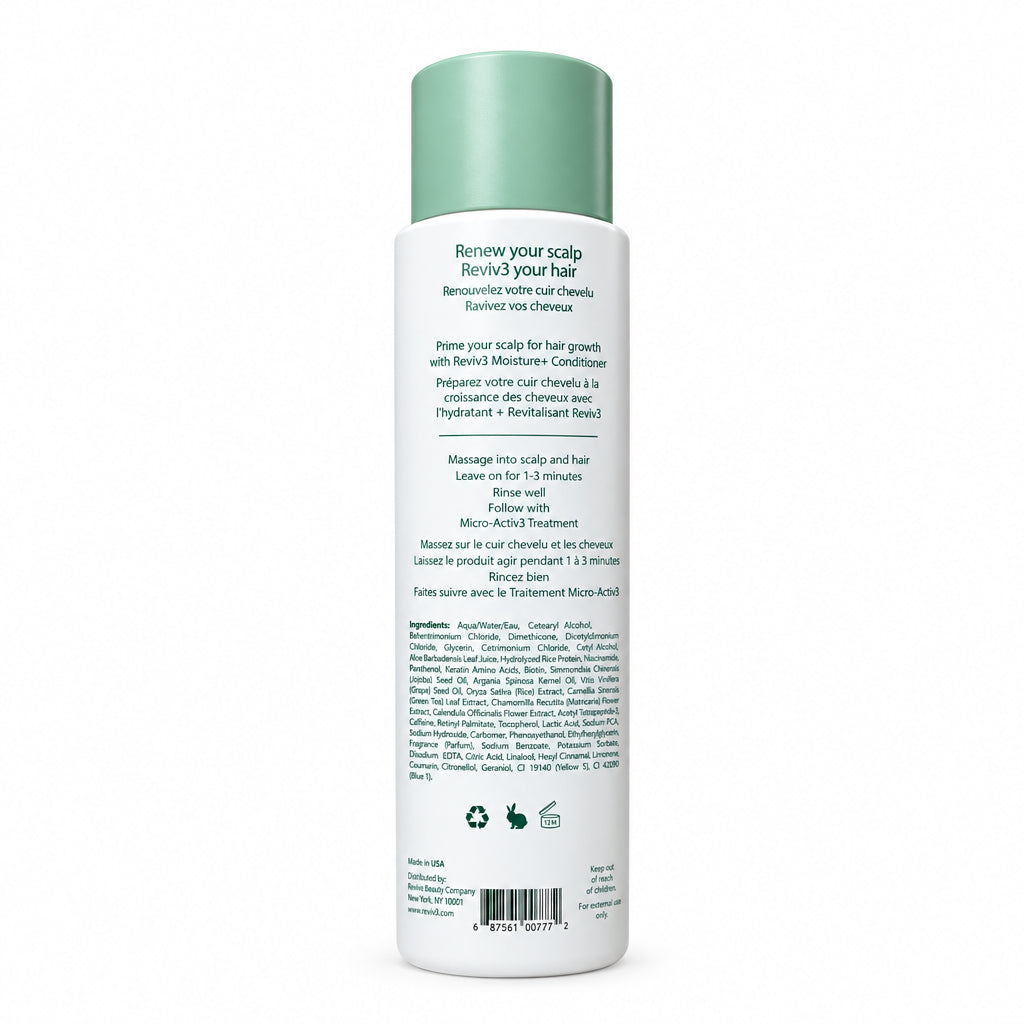 Back label and directions of ReVive Procare ReviV3 Moisture+ Conditioner bottle