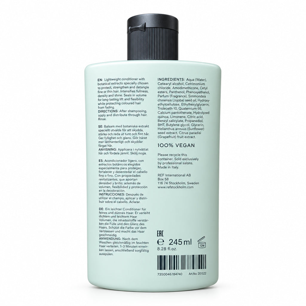 REF Weightless Volume Conditioner ingredients and back label