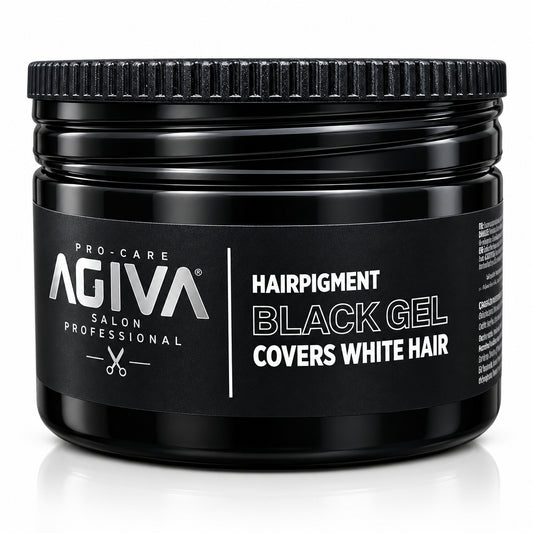 Open AGIVA Hairpigment Black Gel jar showing black gel
