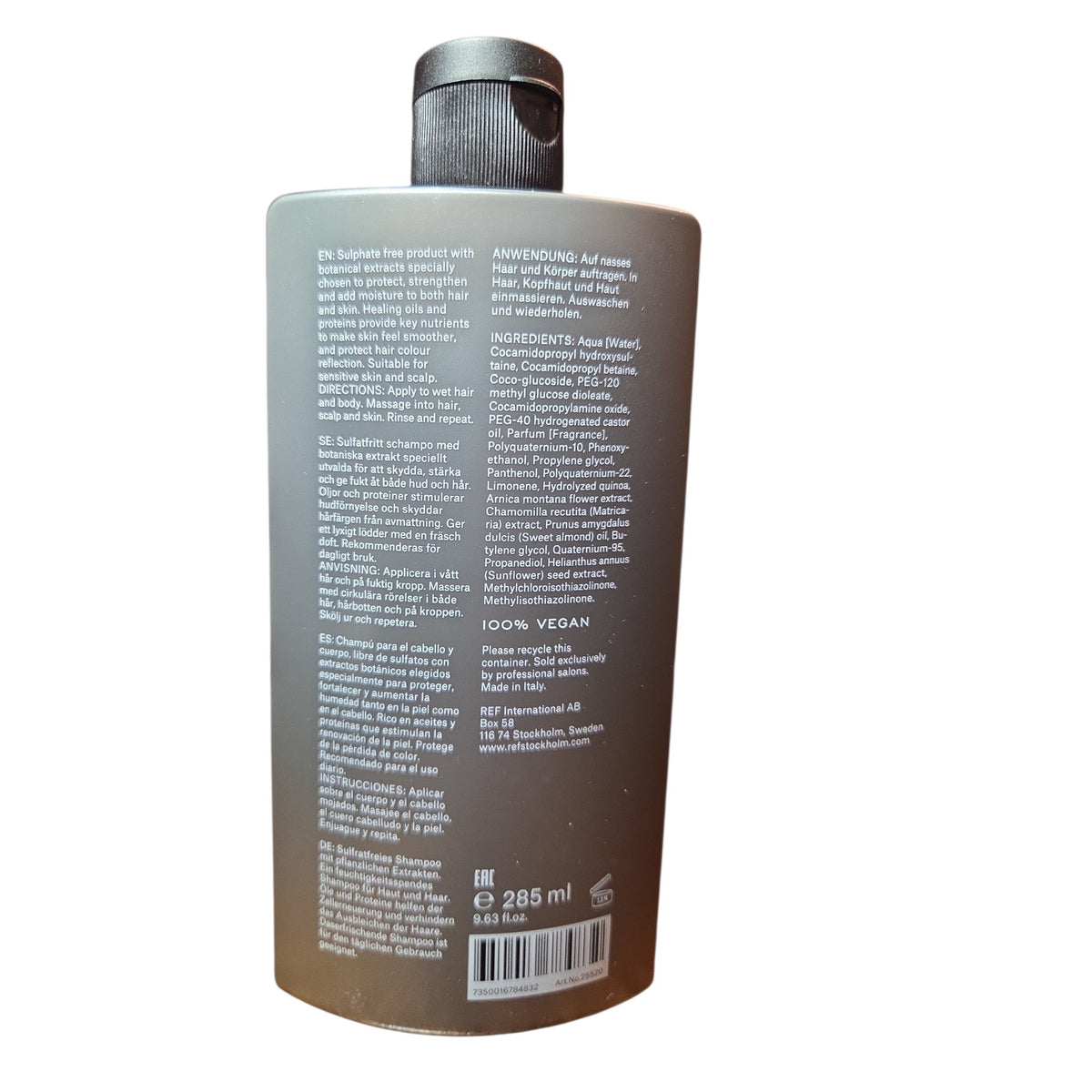 REF Hair & Body Shampoo ingredients and back label
