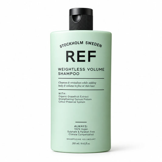 REF Weightless Volume Shampoo 285 ml bottle, front label