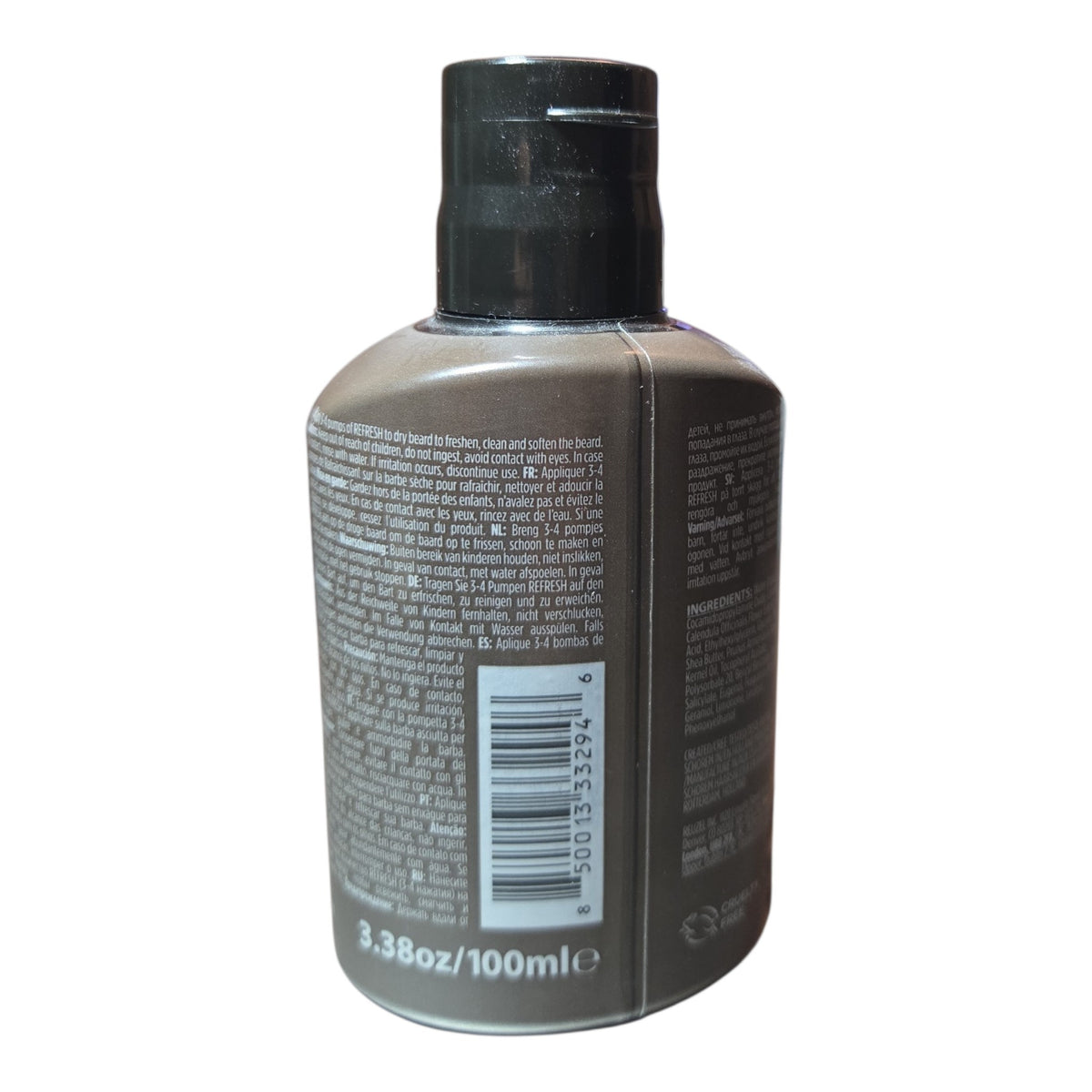 Reuzel Refresh No Rinse Beard Wash 100 ml, back label with directions