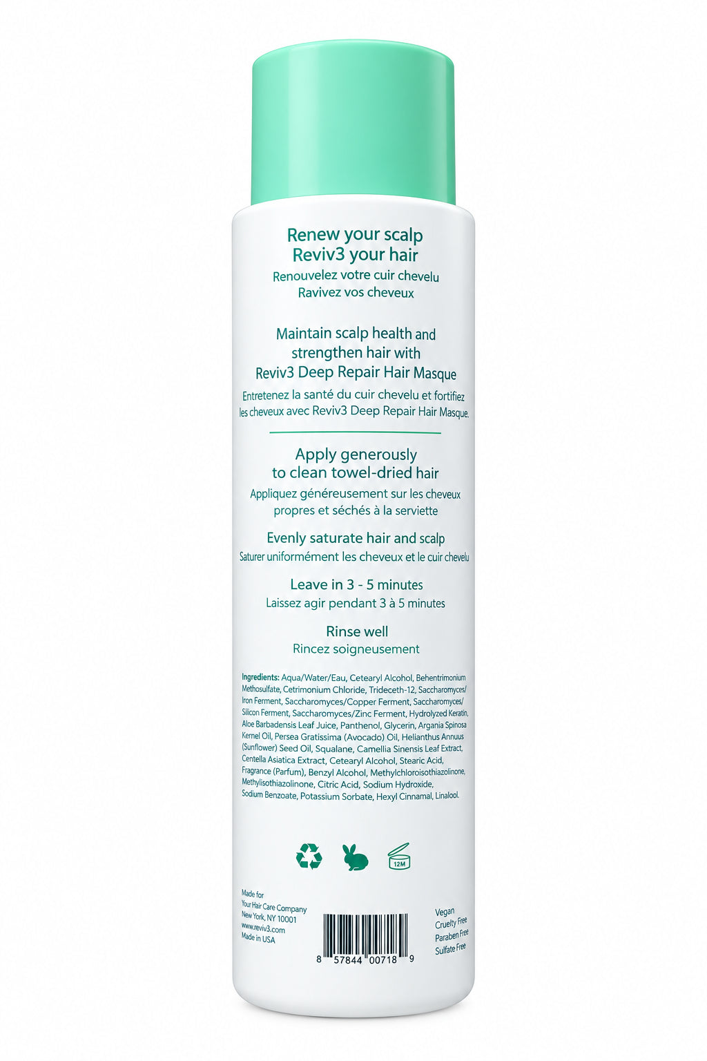 REVIV3 Procare Mend Deep Repair Hair Masque back label and directions